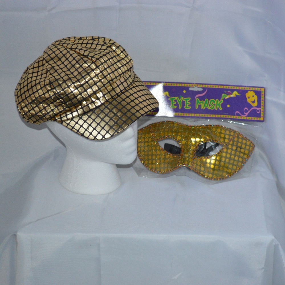 Masquerade Bling Gold Mask & Paperboy Cap